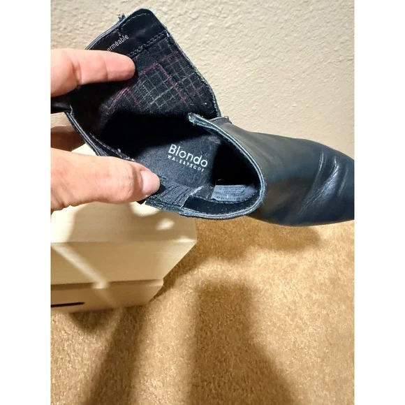 Blondo Waterproof Sz 8 Black Leather Ankle Boots Block Heel Pointed Toe Booties - Picture 8 of 10